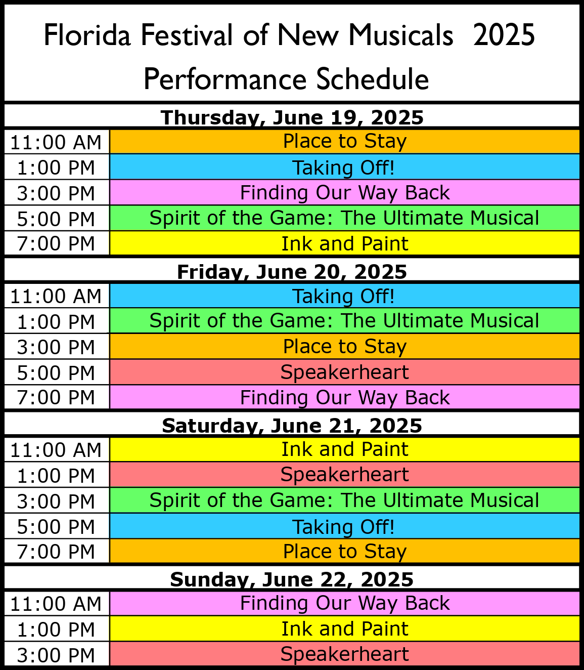 Festival Schedule, call 407-645-0145 for assistance